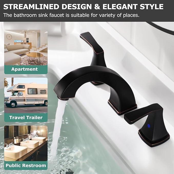 PARLOS Two-Handle High Arc Bathroom Sink Faucet with Metal Pop Up Drain and cUPC Faucet Supply Lines Widespread 8 inch Deck Mounted,Oil Rubbed Bronze, Doris 14173