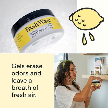 Fresh Wave Lemon Odor Eliminator Gel 3-Pk 7 oz - Air Freshener for Home | Plant-based essential oils. Lasts 15-30 days per jar. No plug-in needed. Pet-safe, closet and bathroom deoderizer.