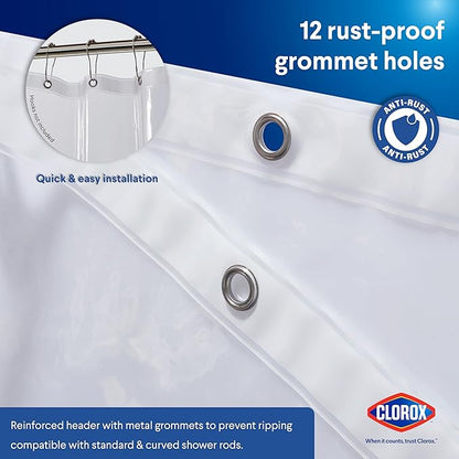 CLOROX Shower Curtain Liner, Premium Medium-Weight Durable Waterproof 6g PEVA for Bathroom with Weighted Magnets, Standard Size 72" x 72", Clear 1 Pack