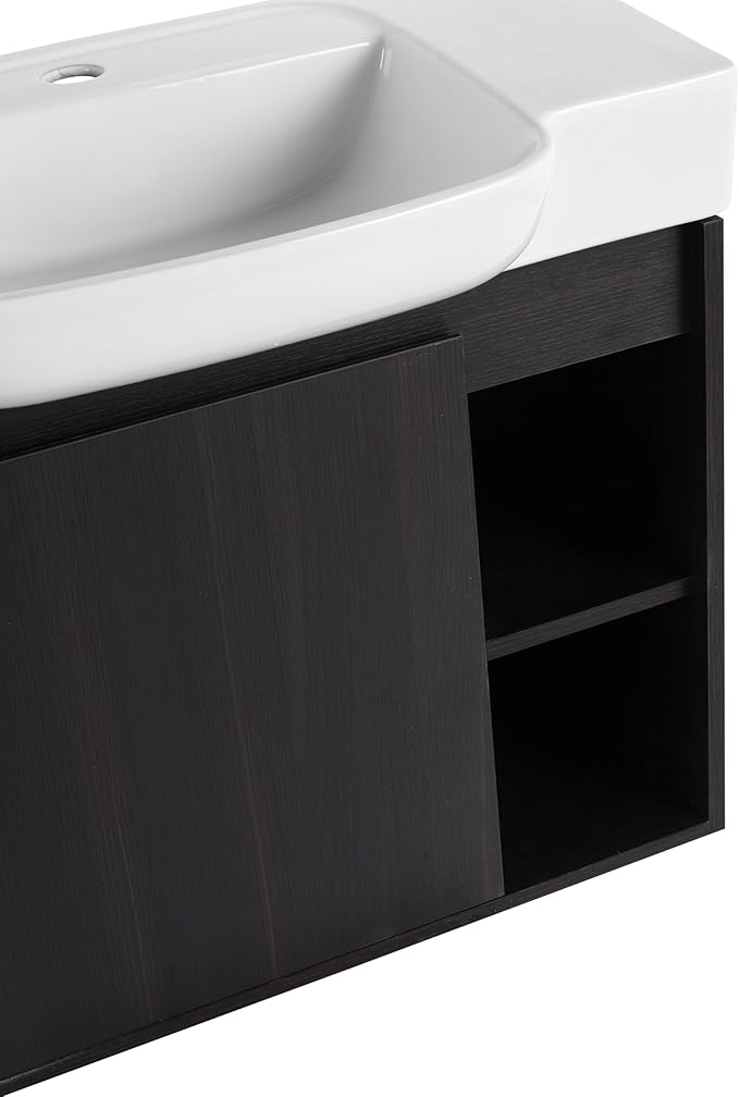 28" Floating Bathroom Vanity with Sink Combo,28 Inch Floating Vanity,Modern Single Sink Bathroom Vanity Combo,Black Wall Mounted Cabinet Set