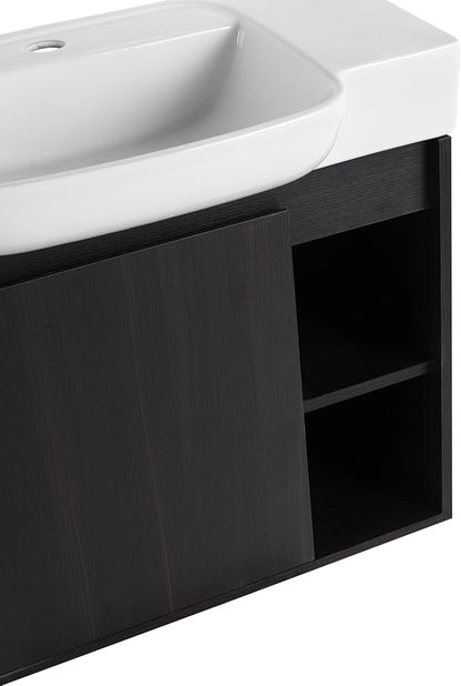 28" Floating Bathroom Vanity with Sink Combo,28 Inch Floating Vanity,Modern Single Sink Bathroom Vanity Combo,Black Wall Mounted Cabinet Set
