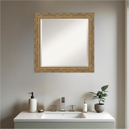 Amanti Art Gold Bathroom Mirror for Over Sink, 24x24 Filigree Gold Square Vanity Mirror, Medium Traditional Frame, Hangs Horizonally and Vertically, Bathroom Wall Decor, Beveled Edge