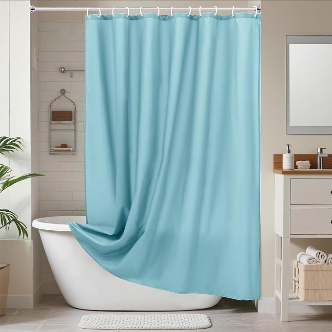 AooHome Extra Long Shower Curtain 72x78 Inch, Fabric Shower Curtain Liner for Hotel with Hooks, Weigthed Hem, Water Repellent, Blue