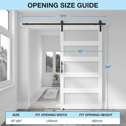 42in x 84in 5-Panel Sliding Glass Barn Door with 4ft Hardware Kit | Easy Assembly with Pre-Drilled Holes, Waterproof, Frosted Glass for Bathroom-Fit Max Opening 40in x 82in