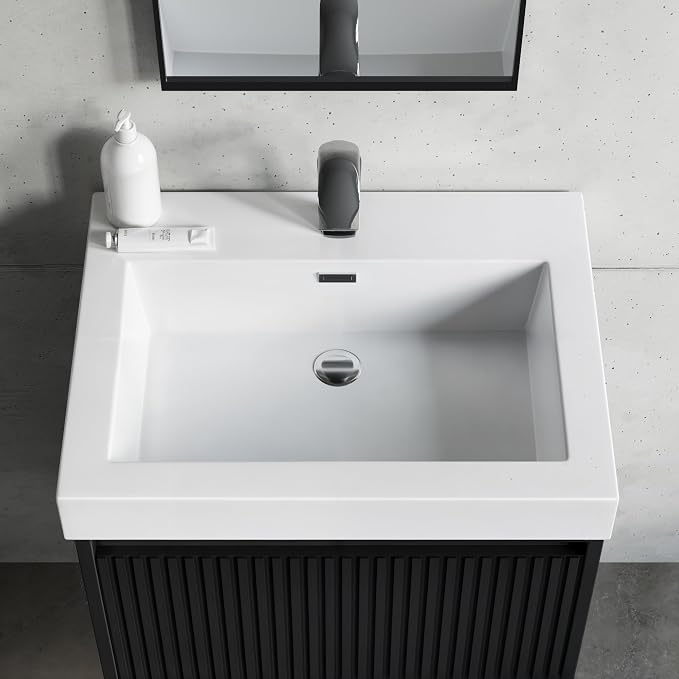 Dowell 24" Bathroom Sink,Single Bowl Vanity Basin,Rectangular Drop-In Bathroom Sink with Overflow,White-000 2418BP