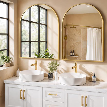 Arched Wall Mirror 38x30 Inch Gold Bathroom Vanity Mirror with Metal Frame | Modern Arch Mirror for Bedroom, Living Room, Entryway, Wall Mounted Decorative Mirror