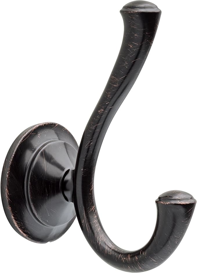 Delta Linden (1-Pack) Towel Hooks Venetian Bronze Double Bathroom J Hooks Wall Mounted for Robes & Towels Hand Towel Hook Holder Kitchen, Bathroom Accessories 79435-RB