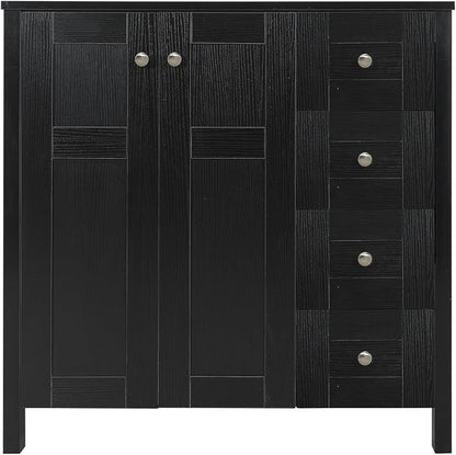32'' Bathroom Vanity with Sink, Modern Bathroom Cabinet, Black | 2 Soft-Close Cabinet Doors, 4 Drawers, 2-Tier Inner Shelf, Freestanding Large Storage Cabinet, Without Sink