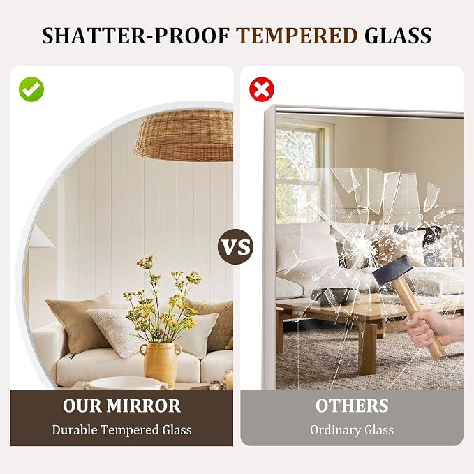 Round Wood Mirror 32 inch Circle Wall Mirror for Bathroom Round Wall Mirror for Wall Decor, Vanity, Entryway Living Room (White)