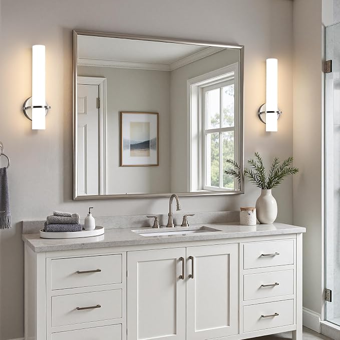 Brushed Nickel Bathroom Sconces Wall Lighting 5CCT LED Dimmable Modern Wall Sconces Set of Two Indoor Wall Lamps for Bedroom Living Room Mirror 15 inch (Hardwired)