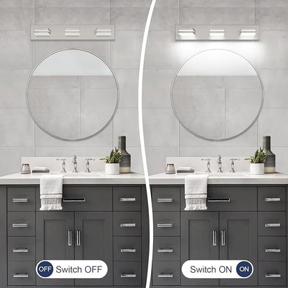 SineRise LED Modern Bathroom Vanity Light Fixtures (3-Light, 24-Inch, Dimmable), Brushed Nickel Modern Acrylic Bathroom Wall Lighting Fixtures Over Mirror (Cool White 6000K)