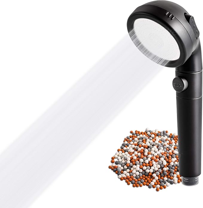 Original StoneStream® EcoPower High Pressure Matte Black Shower Head - Spa Like Ionic Filter to Soften Water, Increase Pressure & Save Water- Mineral Stones Filter Shower head With 3 Spray Settings