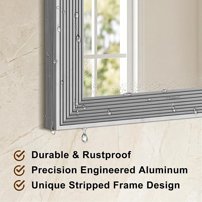 DESBING 24"x40" Silver Bathroom Mirrors for Over Sink | Tempered Glass, Metal Frame, Rectangle Vanity Wall Mirror for Bathroom, Living Room, Bedroom, Horizontally or Vertically