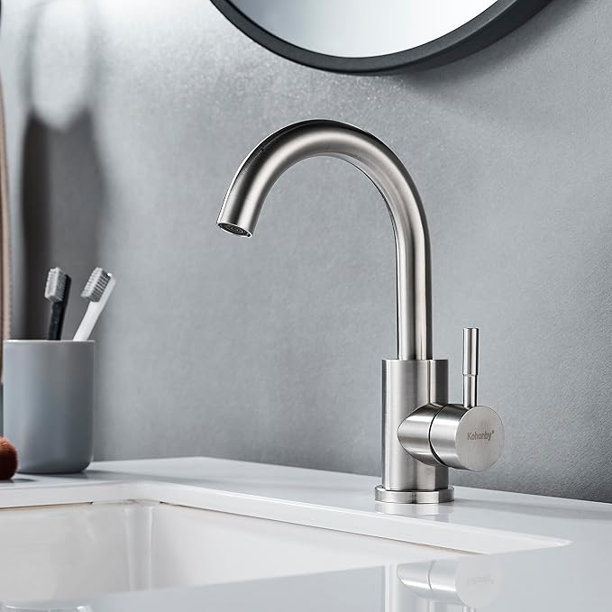 Wet Bar Sink Faucet Single Hole, Brushed Nickel Single Handle Faucet for Kitchen or Bathroom Sink, Modern Stainless Steel Prep Sink Faucet Commercial rv Sink Faucet Laundry Sink Faucet