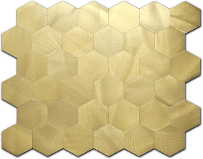 10pcs Peel & Stick Mosaic Wall Stickers - Waterproof/Anti-Skid/High Temp Resistant Decals, Multi-Purpose Removable Decoration for Kitchen Backsplash, Bathroom&Office (10, Golden)