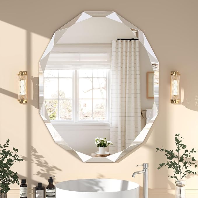 24x30 Inch Bathroom Mirrors for Over Sink, Round Frameless Mirrors for Wall | Beveled Bathroom Mirror, Bathroom Vanity Circle Mirror for Bedroom Living Room Entryway Home Decor