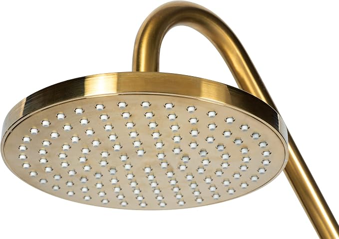 PULSE ShowerSpas Kauai III Brushed Gold Rain Shower Head with Handheld Spray - 1.8 GPM, 8" Showerhead, 5-Function HandShower, Adjustable Slide Bar - Shower Heads with Handheld Spray Combo