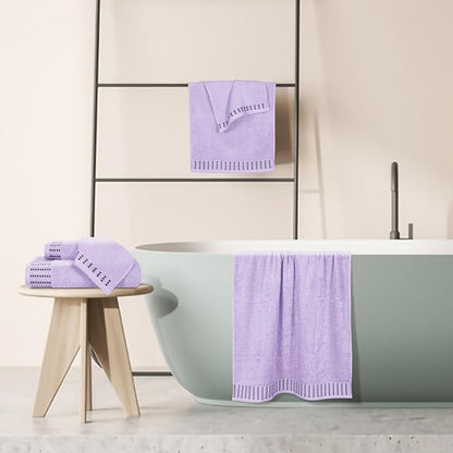 Ultra Soft 6 Pack Cotton Towel Set, Contains 2 Bath Towels 28x55 inch, 2 Hand Towels 16x24 inch & 2 Wash Cloths 12x12 inch, Ideal Everyday use, Compact & Lightweight - Purple