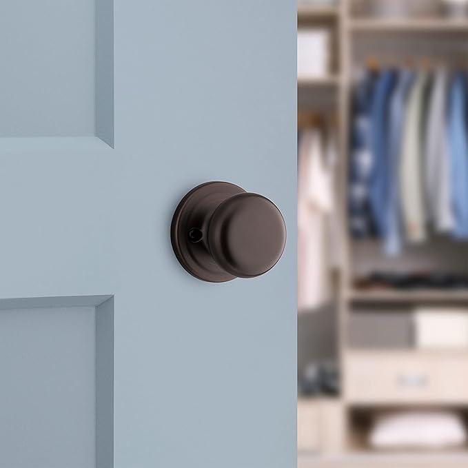 Kwikset Hancock Dummy Door Knob, Single Sided Handle for Closets, French Double Doors, and Pantry, Venetian Bronze Non-Turning Interior Push/Pull Door Knob, with Microban Protection