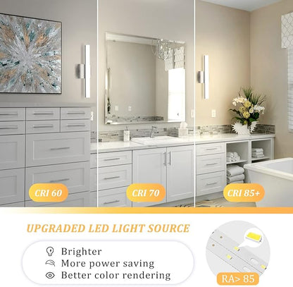 Combuh LED Bathroom Vanity Light Lamp 16Inch 9W IP44 Chrome Over Mirror Lighting Fixture Indoor Wall Sconce Modern Natural White 4000K