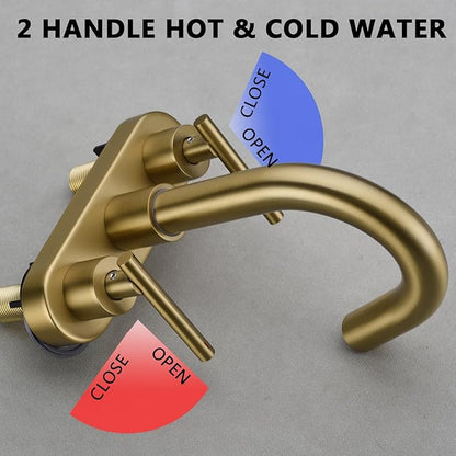 Bathroom Faucet 2 Handle 4 Inch Centerset Vanity Sink Faucet with Metal Overflow Pop Up Drain, 360°Swivel Spout, Stainless Steel, Brushed Brass Gold