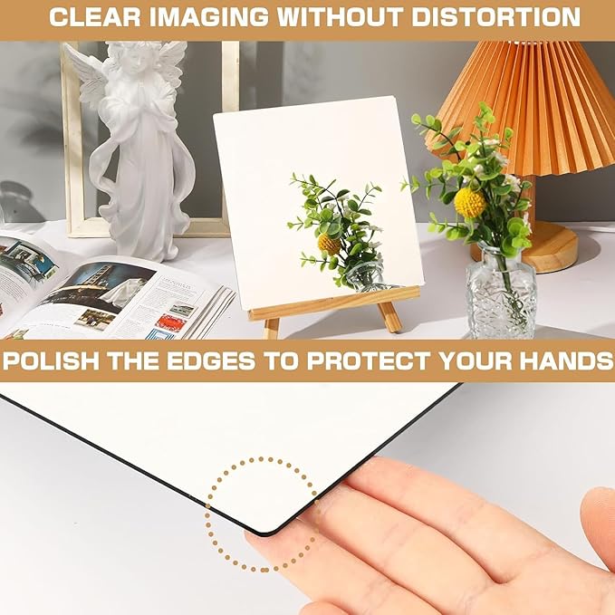 JUNEBRUSHS 4 Pack Self Adhesive Acrylic Mirror, 8 x 8 Inch Mirror Tiles | Flexible Plastic Mirror Sheets Wall Stickers, 2MM Thick Mirrors