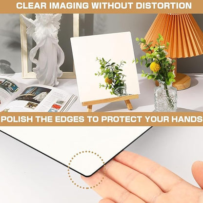 JUNEBRUSHS 4 Pack Self Adhesive Acrylic Mirror, 8 x 8 Inch Mirror Tiles | Flexible Plastic Mirror Sheets Wall Stickers, 2MM Thick Mirrors