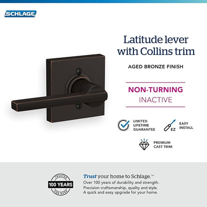 Schlage F170 LAT 716 COL Latitude Lever with Collins Trim Non-Turning Dummy Door Handle, Aged Bronze