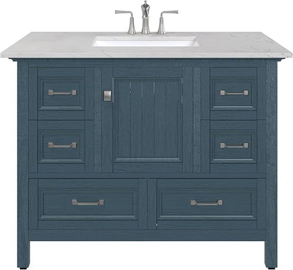 Eviva Britney Ash Blue 42 Inch Bathroom Vanity with Sink - A Fusion of Bathroom Sink Cabinet - White Undermount Porcelain Sinks - Bathroom Vanities for Elegance-Bathroom Sink Vanity
