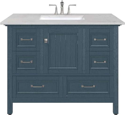 Eviva Britney Ash Blue 42 Inch Bathroom Vanity with Sink - A Fusion of Bathroom Sink Cabinet - White Undermount Porcelain Sinks - Bathroom Vanities for Elegance-Bathroom Sink Vanity