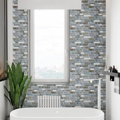 STICKGOO 10-Sheet Peel and Stick Backsplash for Kitchen, Decorative Self Adhesive Backsplash Tiles(Light Blue & Brown Granite, Thicker Design)