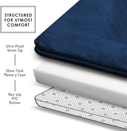 Clara Clark Bathroom Rugs, Velvet Memory Foam Bath Mat, Non-Slip, Machine Washable Bath Rugs - Dries Quickly, Ultra Soft Plush Bath Mats for Bathroom, 17 x 24, Royal Blue