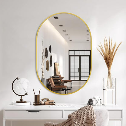 36x24 Gold Oval Bathroom Mirror for Over Sink, Aluminum Frame | HD Reflection No Distortion, Aluminum Frame, Mounting Hardware for Vertical or Horizontal Mount