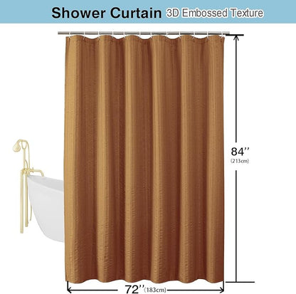 Aiyufeng Gold Shower Curtain for Bathroom, Embossed Textured Fabric Shower Curtain for Bathroom - Soft Cloth & Hotel Spa, Machine Washable, 72X84,Gold