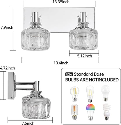 Chrome Vanity Light 2 Lights Vanity Lights for Bathroom Light Fixtures(13.3inches in Length)