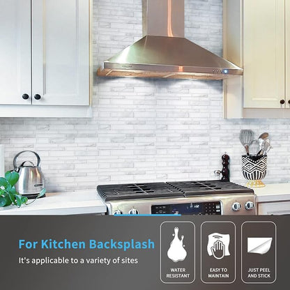 Art3d Stone Peel and Stick Backsplash, 10-Sheet, 12" x 12", White Marble | Lightweight, Self Adhesive, Moisture Resistant, Easy to DIY, Modern Style, for Kitchen, Bedroom, Ideal for New Home Buyers