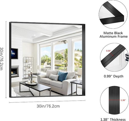 Black Bathroom Mirror, 30x30 Inch Rectangular Framed Mirror, Large Wall Mounted Bathroom Vanity Mirror Over Sink for Bedroom,Restroom, Living Room, Hangs Vertically or Horizontally