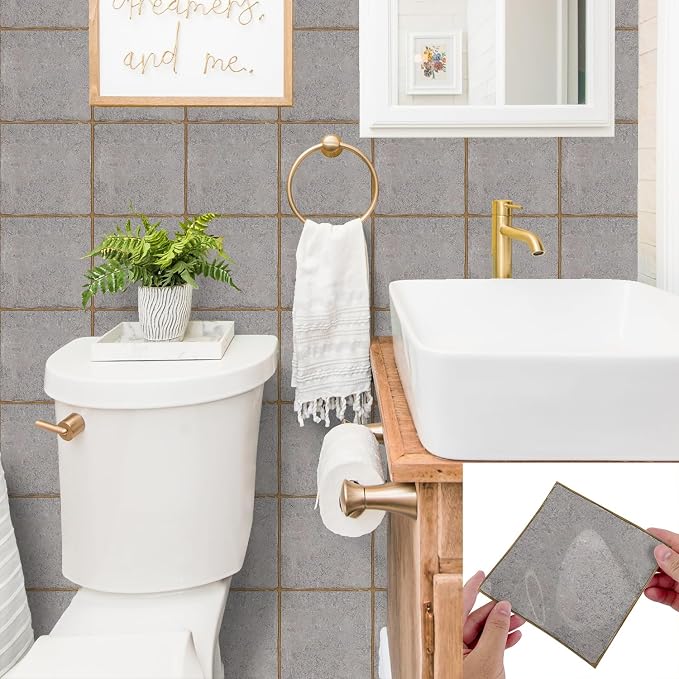 Alwayspon Stone Effect Vinyl Sticker Peel and Stick, Self-Adhesive Wall Tile Transfers Backsplash Sticker Decal for Kitchen Bathroom, 6x6inch/15x15cm 10Pcs, T028