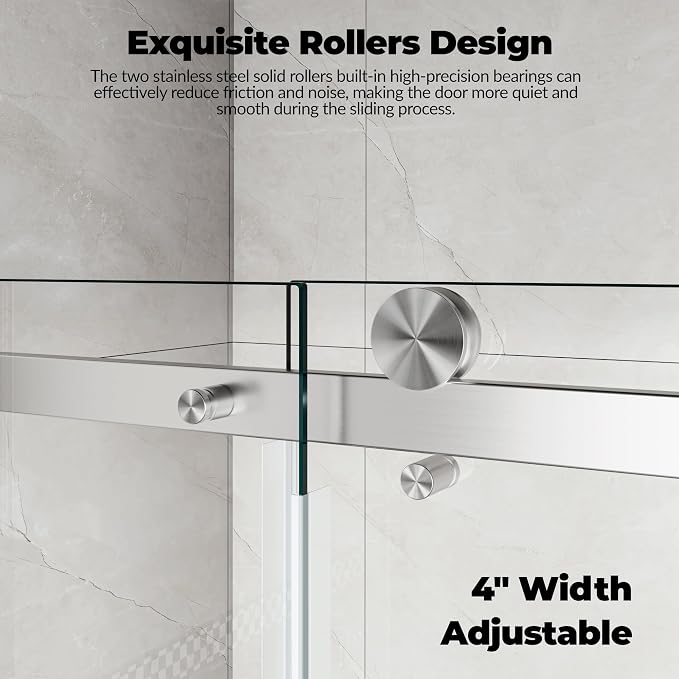 56" - 60" W x 76" H Frameless Sliding Shower Door with Handle, 5/16" (8mm) Clear Explosion-Proof Tempered Glass, Waterproof Seal Strip, Brushed Nickel Finish