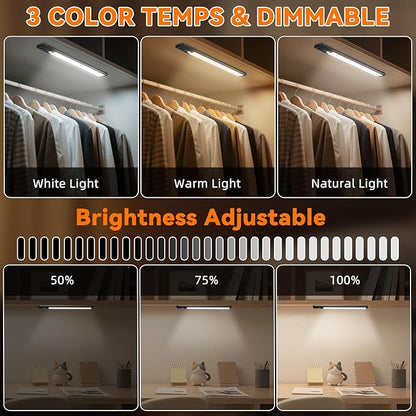 Under Cabinet Lighting Wireless, 10inch Motion Sensor Light, 3Pack-Black | Rechargeable, 3 Color Temps, Dimmable, Power Display, LED Closet Light Magnetic, Under Counter Lights for Kitchen Shelf Home
