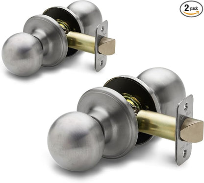 Copper Creek Passage Interior Door Knob – ANSI Grade-3 Certified, Modern Heavy Duty Handle, Easy Install and Reversible for Bedroom, Bathroom & Closets – Satin Stainless (2 Pack)