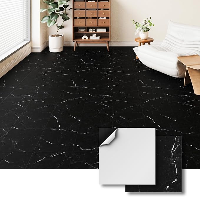 ATOPOSE Peel and Stick Vinyl Floor Tile，1 Piece Sample,6"x6" Self Adhesive Flooring for DIY Installation（ Black Marble Sample）