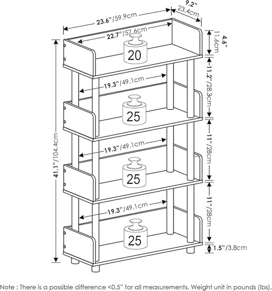 Furinno TURN-N-TUBE 4-Tier Display Shelf, Storage Shelves, Book Shelf, Open Shelves with Rounded Corner Top Edges, for Organization and Storage, Living Room, Home Office, Espresso