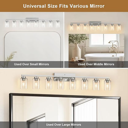 IZORRO Modern Bathroom Light Fixtures, 8 Light Brushed Nickel Vanity Lights, Bathroom Lighting Fixtures Over Mirror with Clear Glass for Living Room Cabinet Bedroom