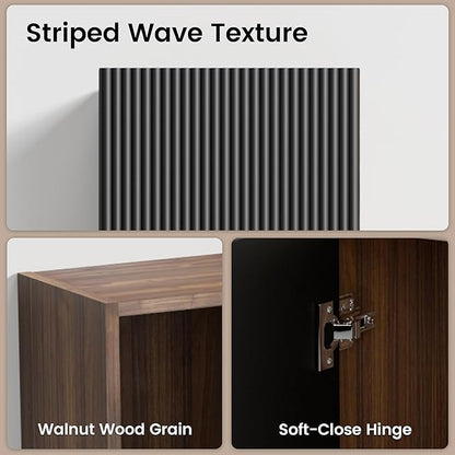 12" Floating Bathroom Storage Cabinet, Modern Wall Cabinets with Soft-Closing Door & Open Shelf, Bathroom Side Cabinet for Small Spaces, Apartment, Walnut+Black