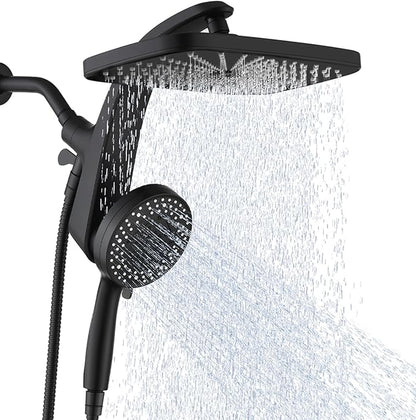 12" High Pressue Rain Shower Head with Handheld, 9 Sprays Hand Showerhead | Shower Heads with Handheld Spray Combo, Dual Head, Built-in Magnetic Docking, Power Jets, 59" Shower Hose, Black 1.8GPM