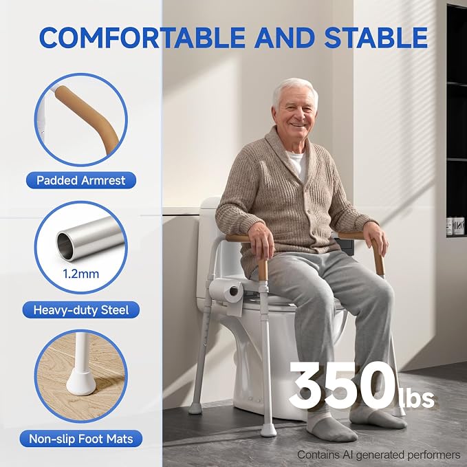 Upgraded Toilet Seat Riser with Memory Foam Padded Seat for Seniors | Adjustable Height Raised Toilet Seat with Handles for Pregnant, Disabled, Handicapped, 350 lb Capacity, Flip-Up Seat