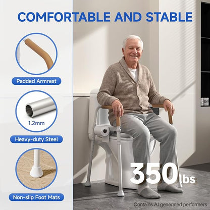 Upgraded Toilet Seat Riser with Memory Foam Padded Seat for Seniors | Adjustable Height Raised Toilet Seat with Handles for Pregnant, Disabled, Handicapped, 350 lb Capacity, Flip-Up Seat