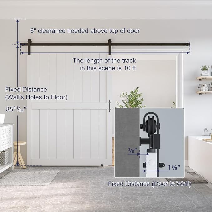 SmartStandard 60 x 84 inch White Sliding Barn Door with 10FT Black Hardware | Pre-Drilled Ready to Assemble, Waterproof PVC Coating, H-Frame