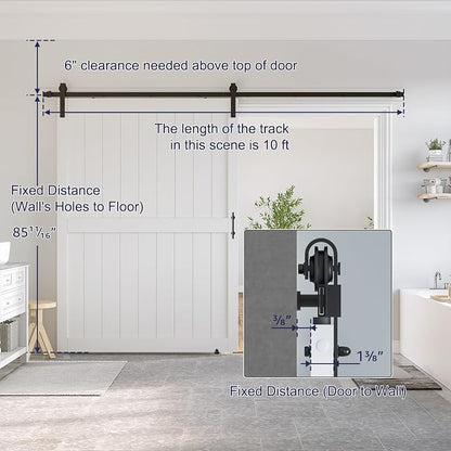 SmartStandard 60 x 84 inch White Sliding Barn Door with 10FT Black Hardware | Pre-Drilled Ready to Assemble, Waterproof PVC Coating, H-Frame